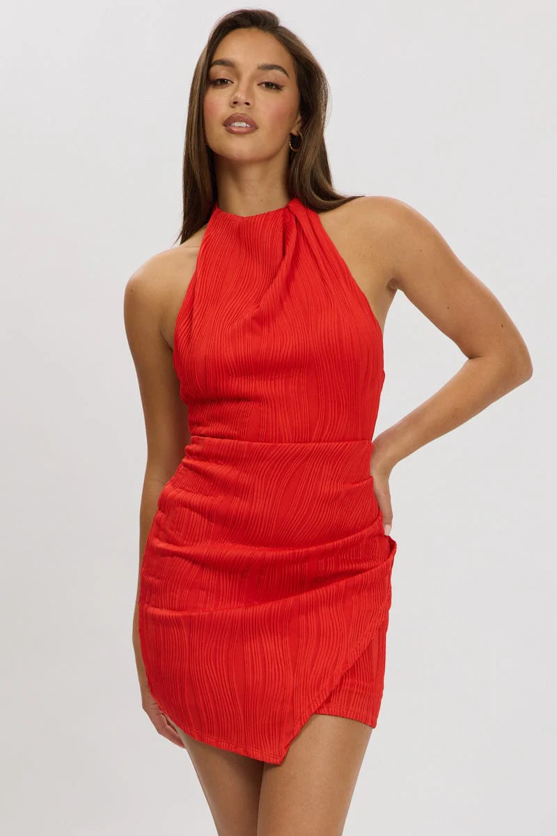 Red Bodycon Dress Textured Mini - Image 3