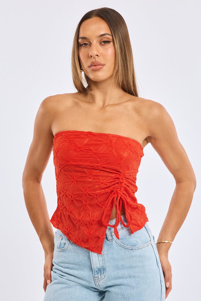 Red Boob Tube Top Textured