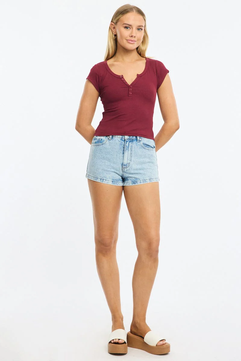 Red Button Down Tee Short Sleeve Rib - Image 2