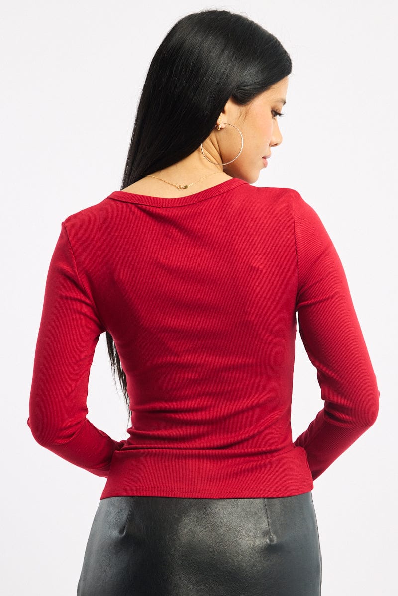 Red Button Front Top Long Sleeve - Image 4