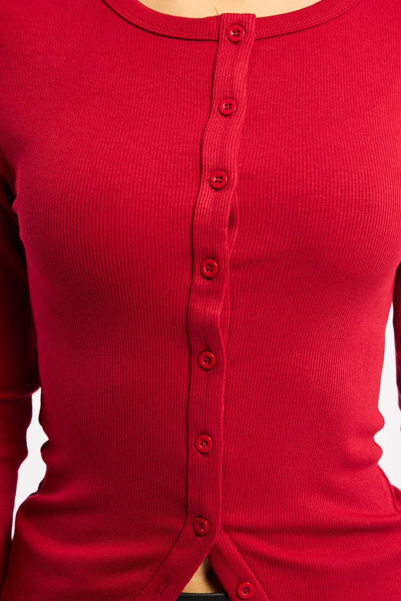 Red Button Front Top Long Sleeve - Image 5