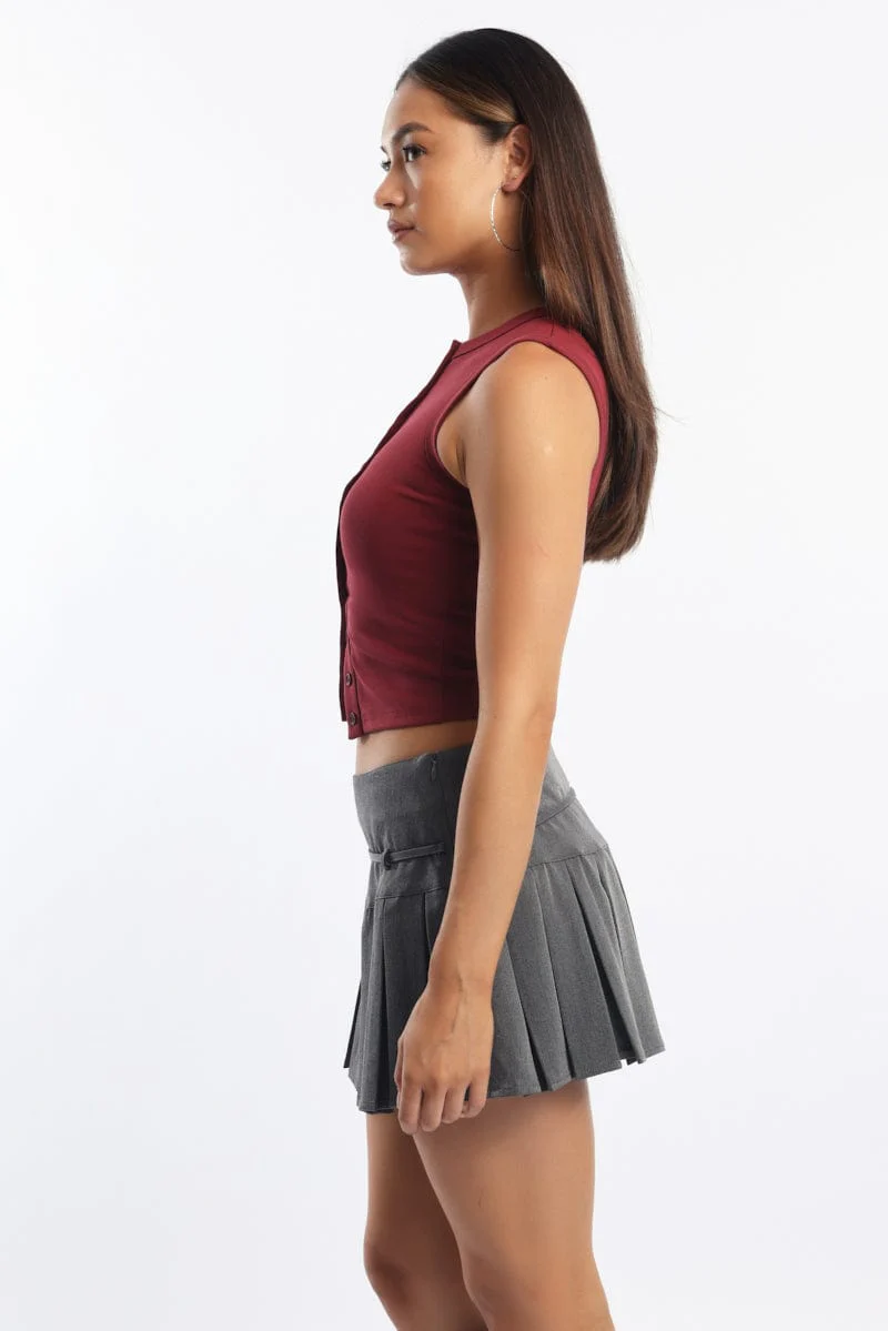 Red Button Front Top Sleeveless - Image 3