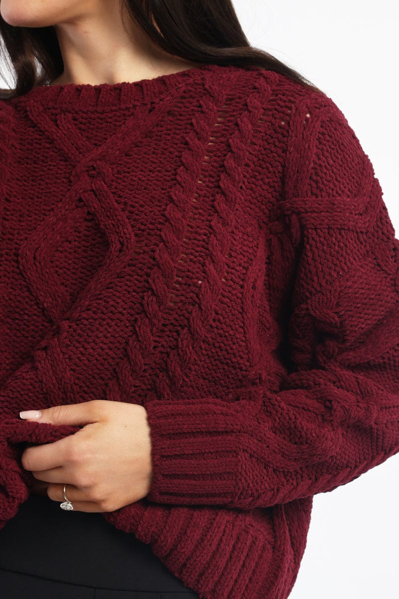Red Cable Knit Long Sleeve Crew Neck - Image 5