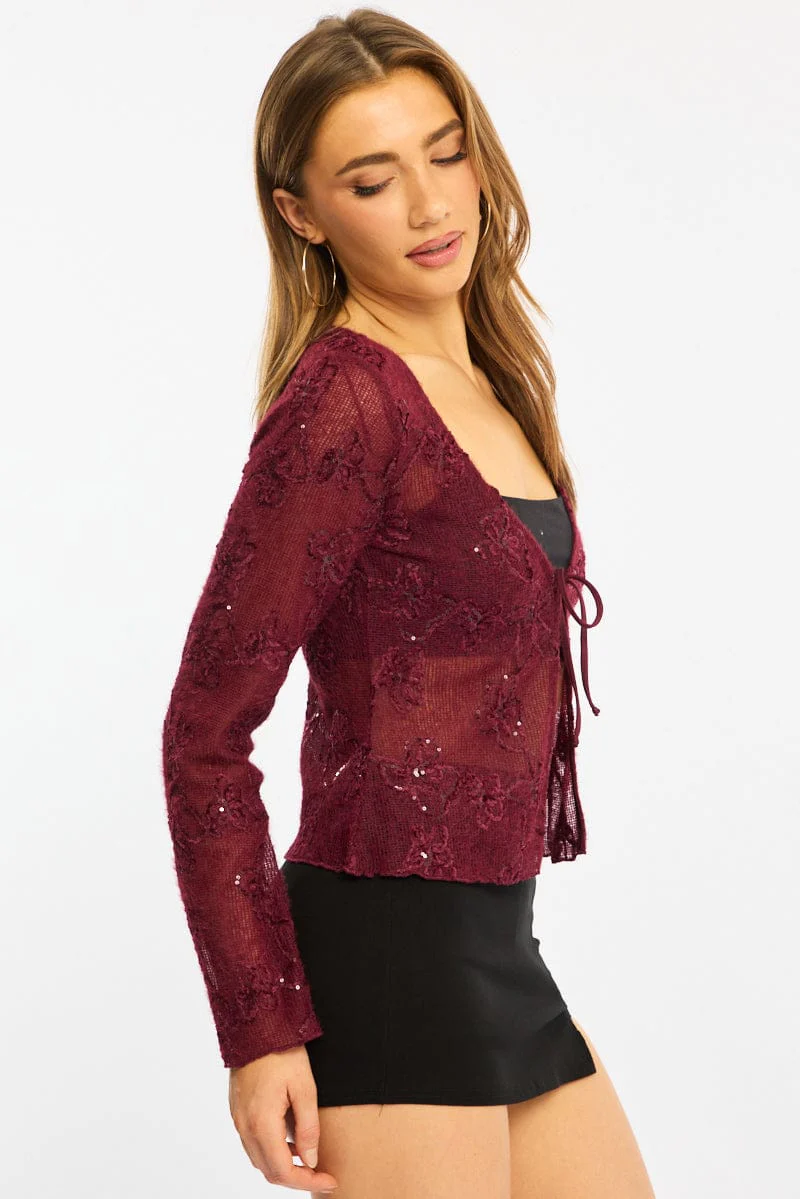 Red Cardigan Long Sleeve Sequin - Image 3