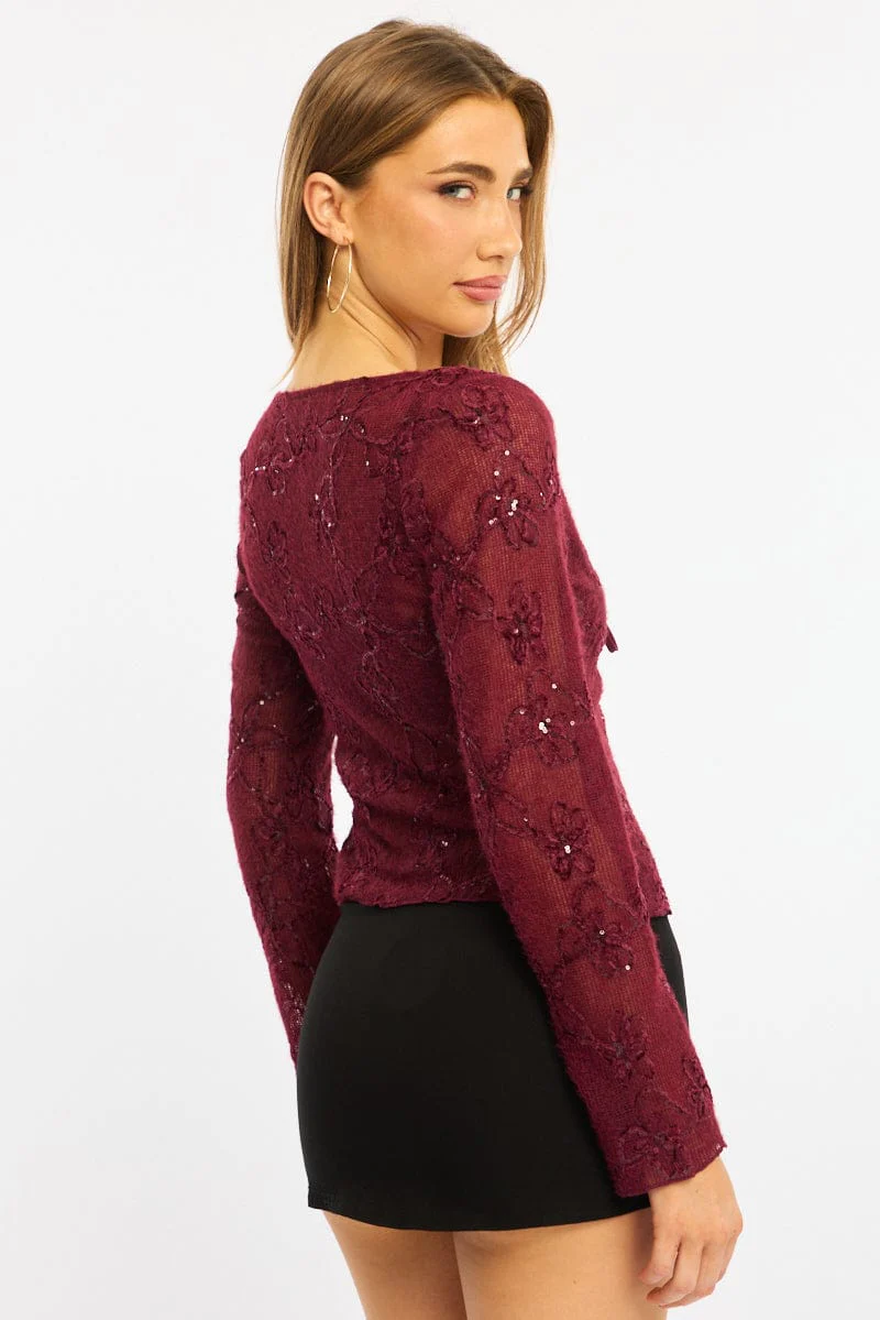 Red Cardigan Long Sleeve Sequin - Image 4