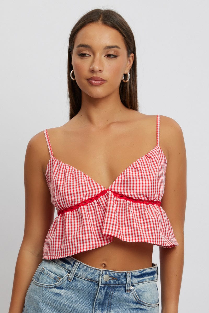 Red Check Cami Crop Top