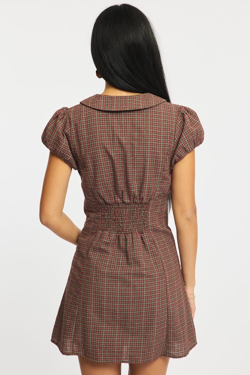 Red Check Shirts Dress Collared Mini - Image 4