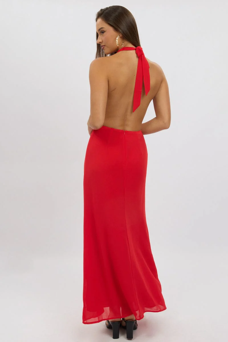 Red Cowl Neck Maxi Dress Chiffon - Image 5