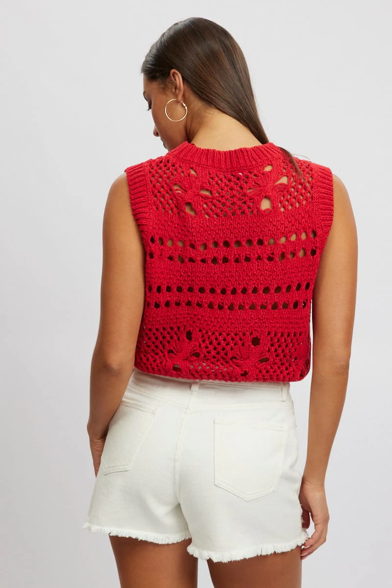 Red Crochet Knit Tank Top - Image 4