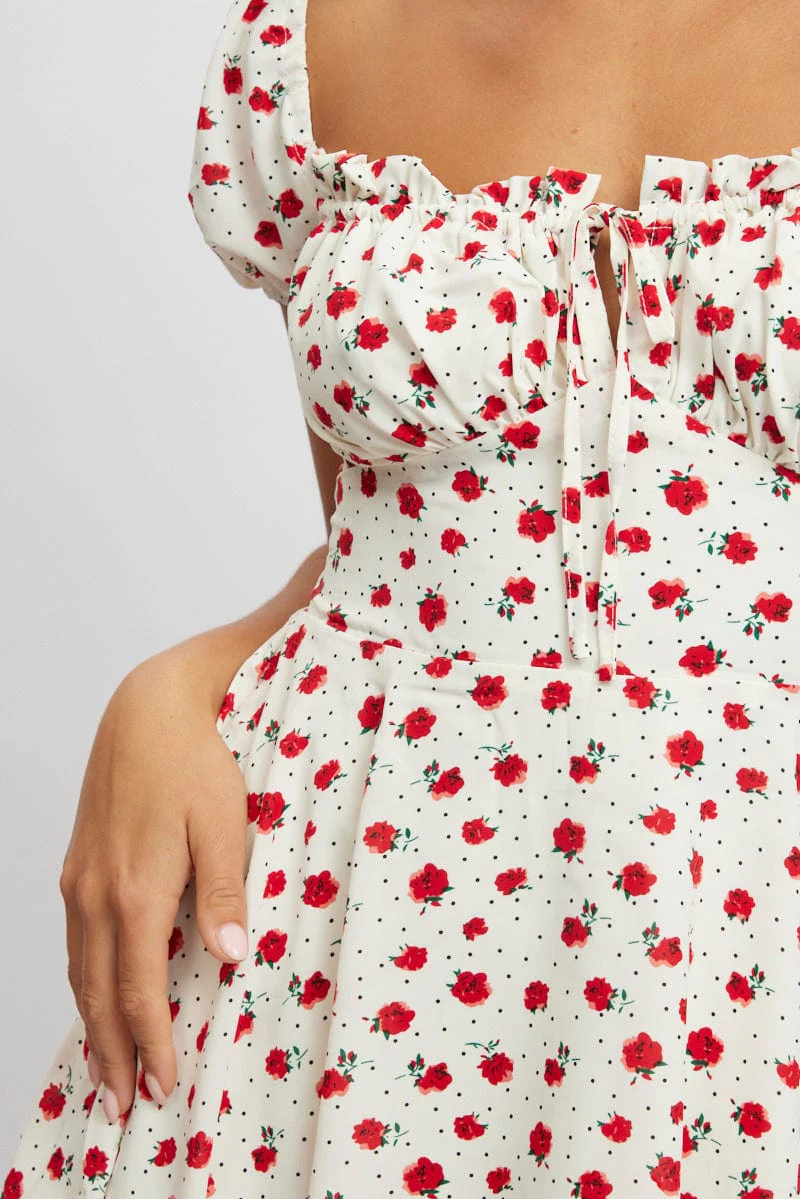 Red Ditsy Fit And Flare Dress Mini - Image 6