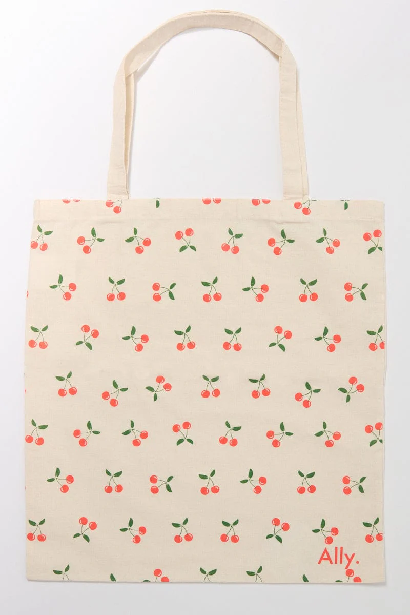 Red Ditsy Tote Bag Printed Cherry Ditsy