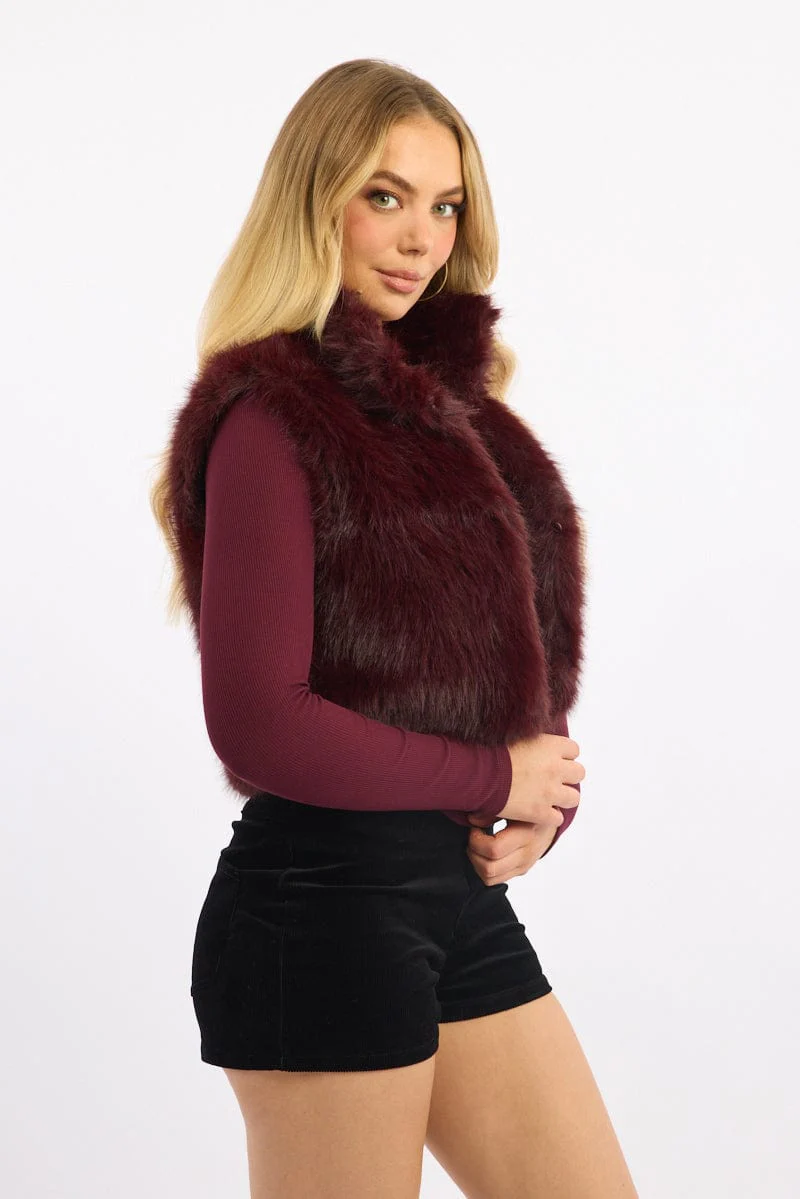 Red Faux Fur Vest - Image 3