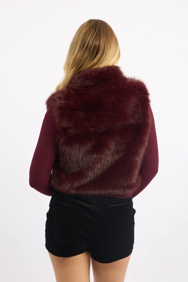 Red Faux Fur Vest - Image 4