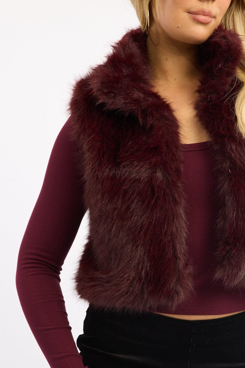Red Faux Fur Vest - Image 5