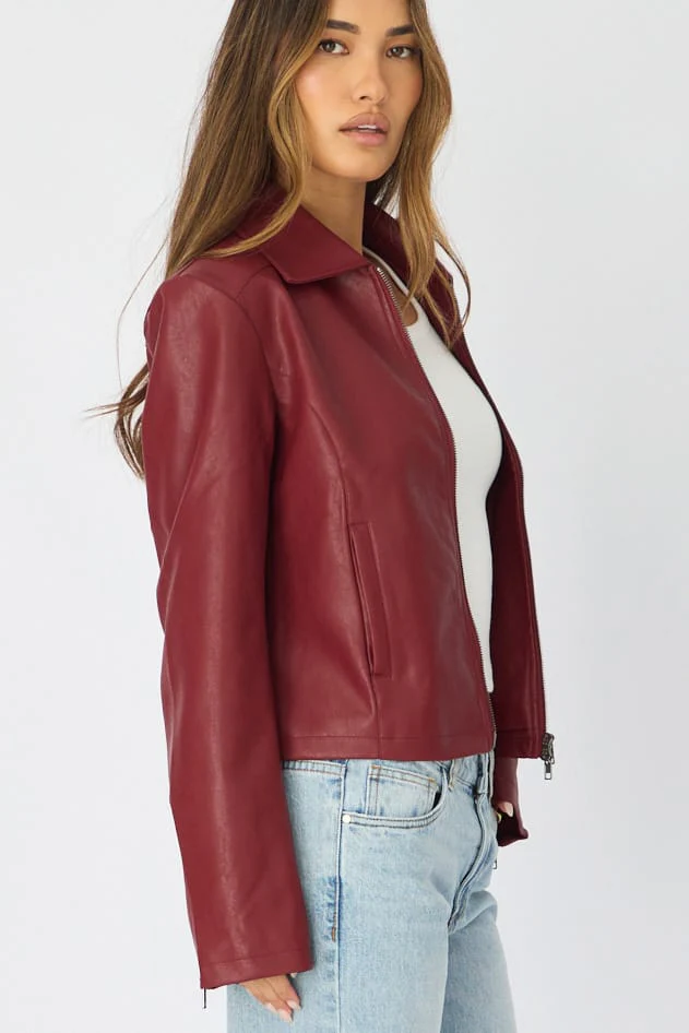 Red Faux Leather Jacket Long Sleeve - Image 3