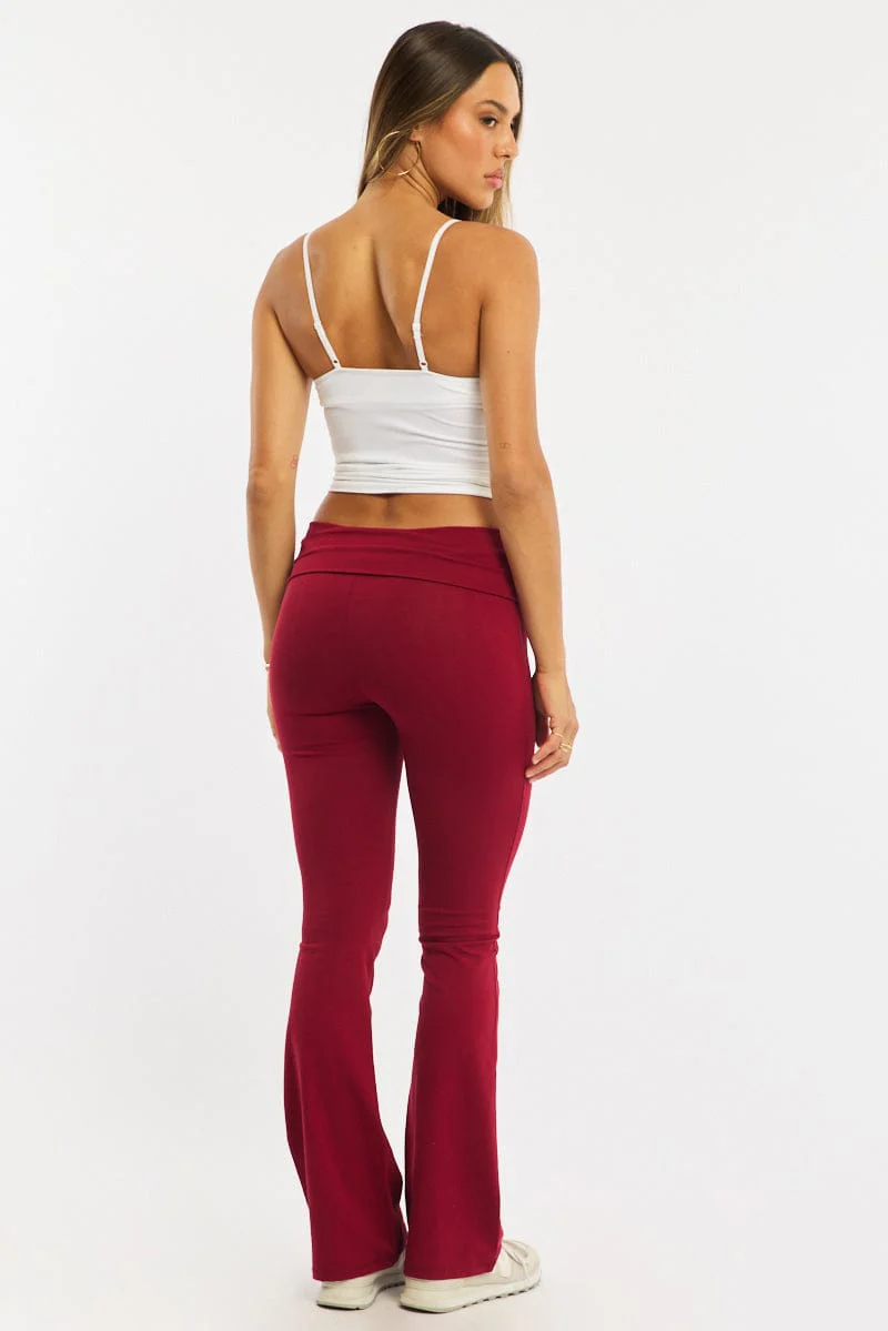 Red Flare Leg Pants Folded Waist - Image 6