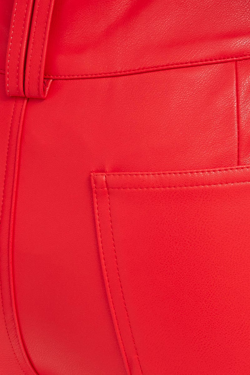 Red Flare Leg Pants Mid Rise Faux Leather - Image 7