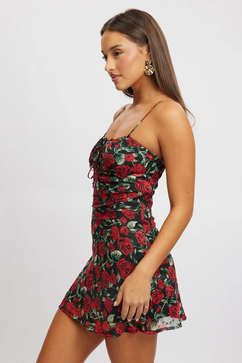 Red Floral Mini Dress Bias - Image 4