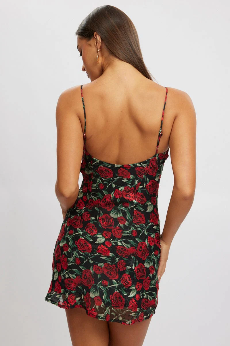 Red Floral Mini Dress Bias - Image 5