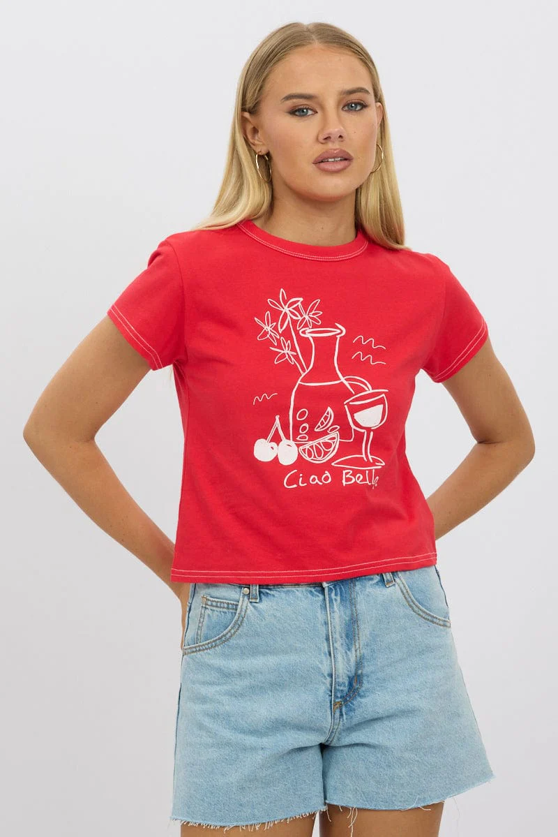 Red Graphic Tee Short Sleeve - Image 3