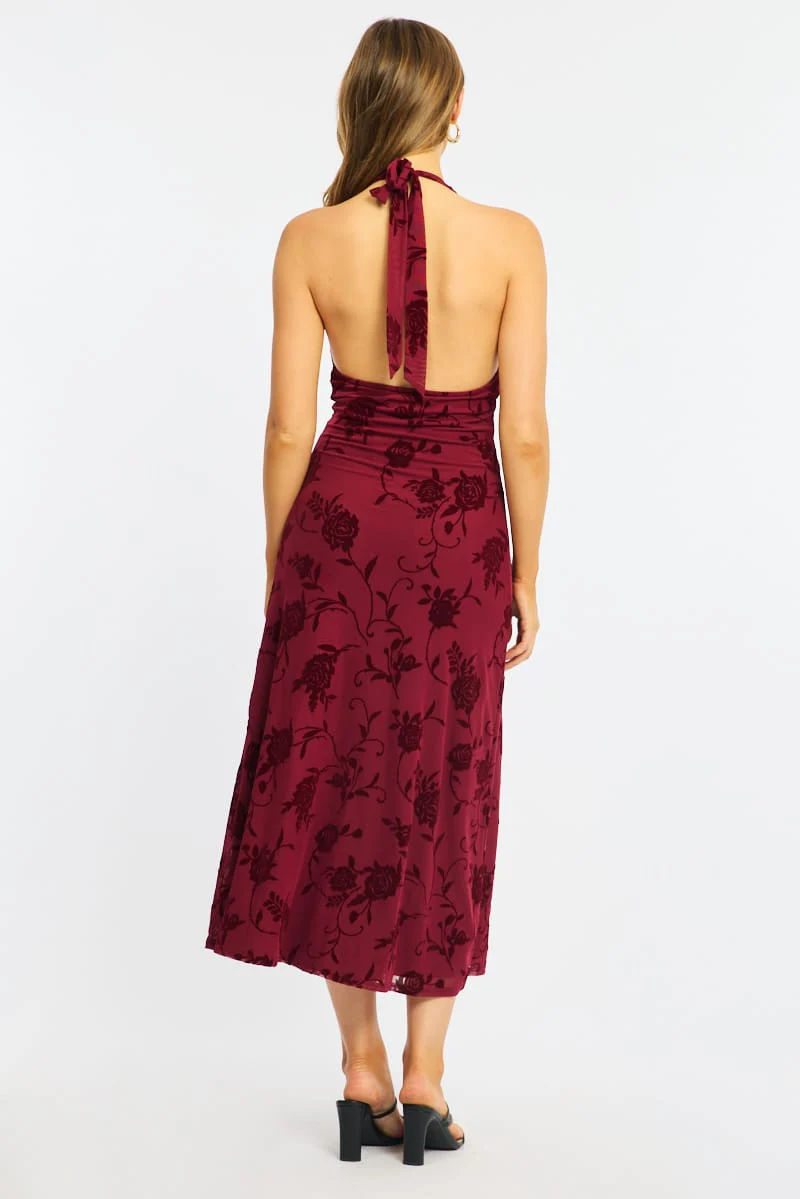 Red Halter Neck Dress Burnout - Image 5