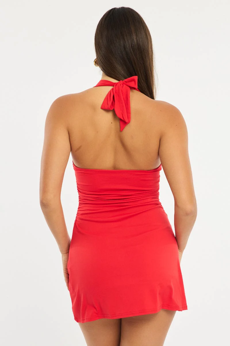 Red Halter Neck Dress Mini - Image 4