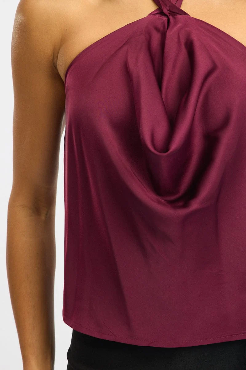 Red Halter Top Cowl Neck Sleeveless Satin - Image 6