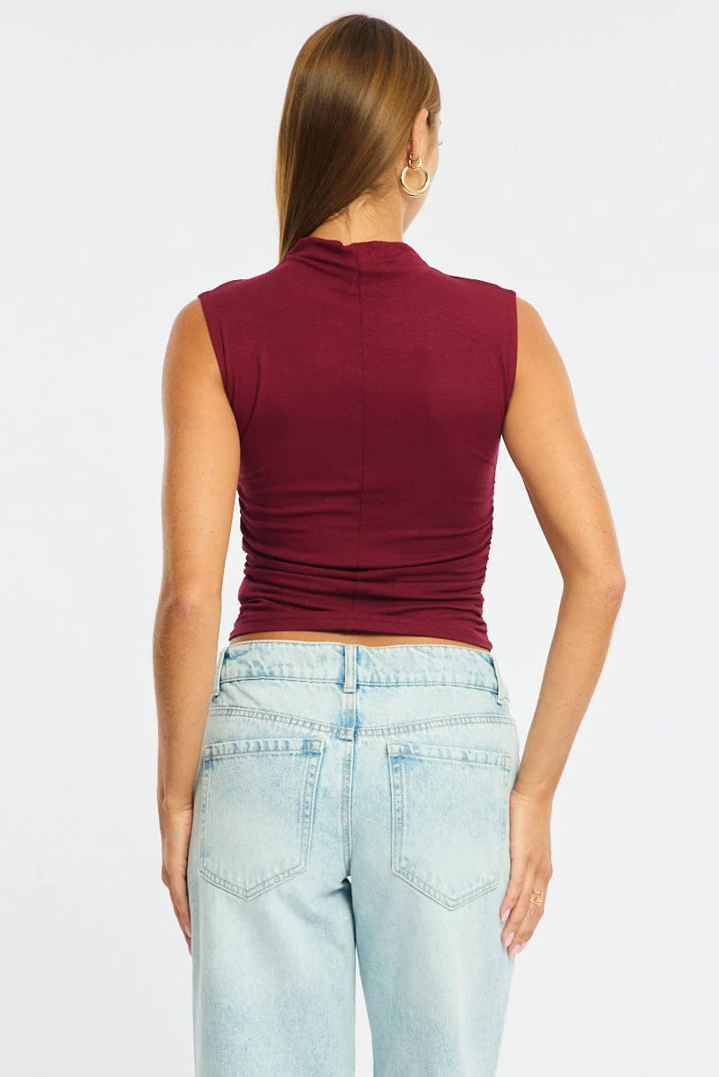 Red High Neck Top Sleeveless - Image 5