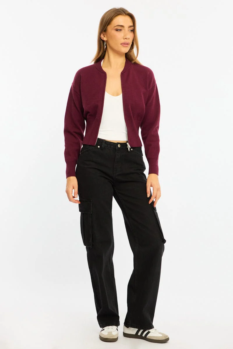 Red Knit Bomber Jacket Zip-up - Image 2