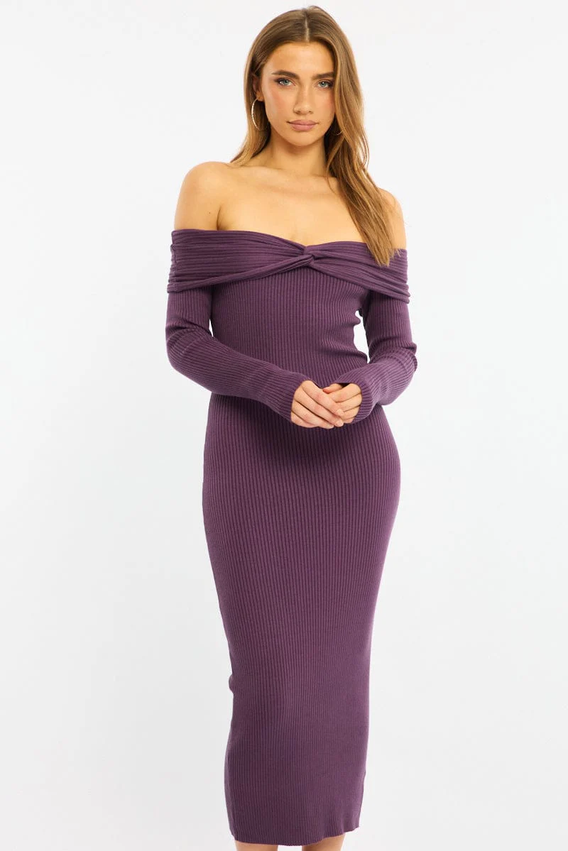 Red Knit Dress Long Sleeve Maxi - Image 2