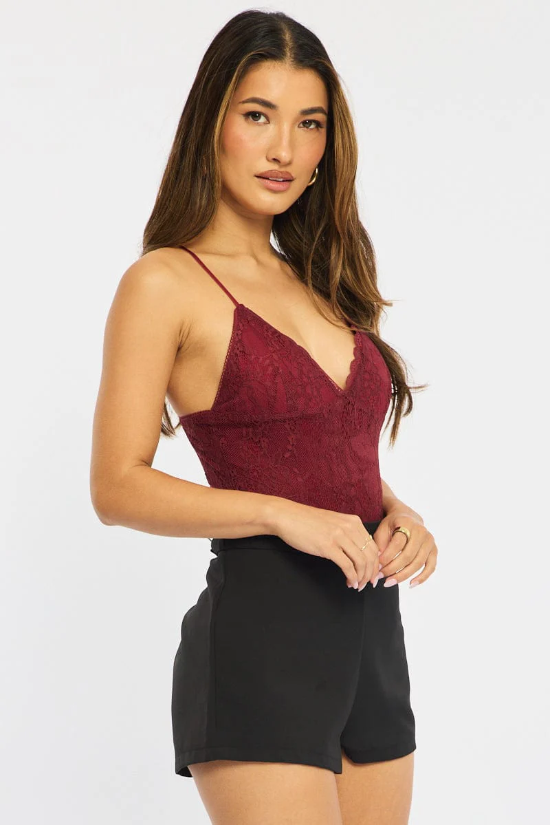 Red Lace Bodysuit Sleeveless - Image 3