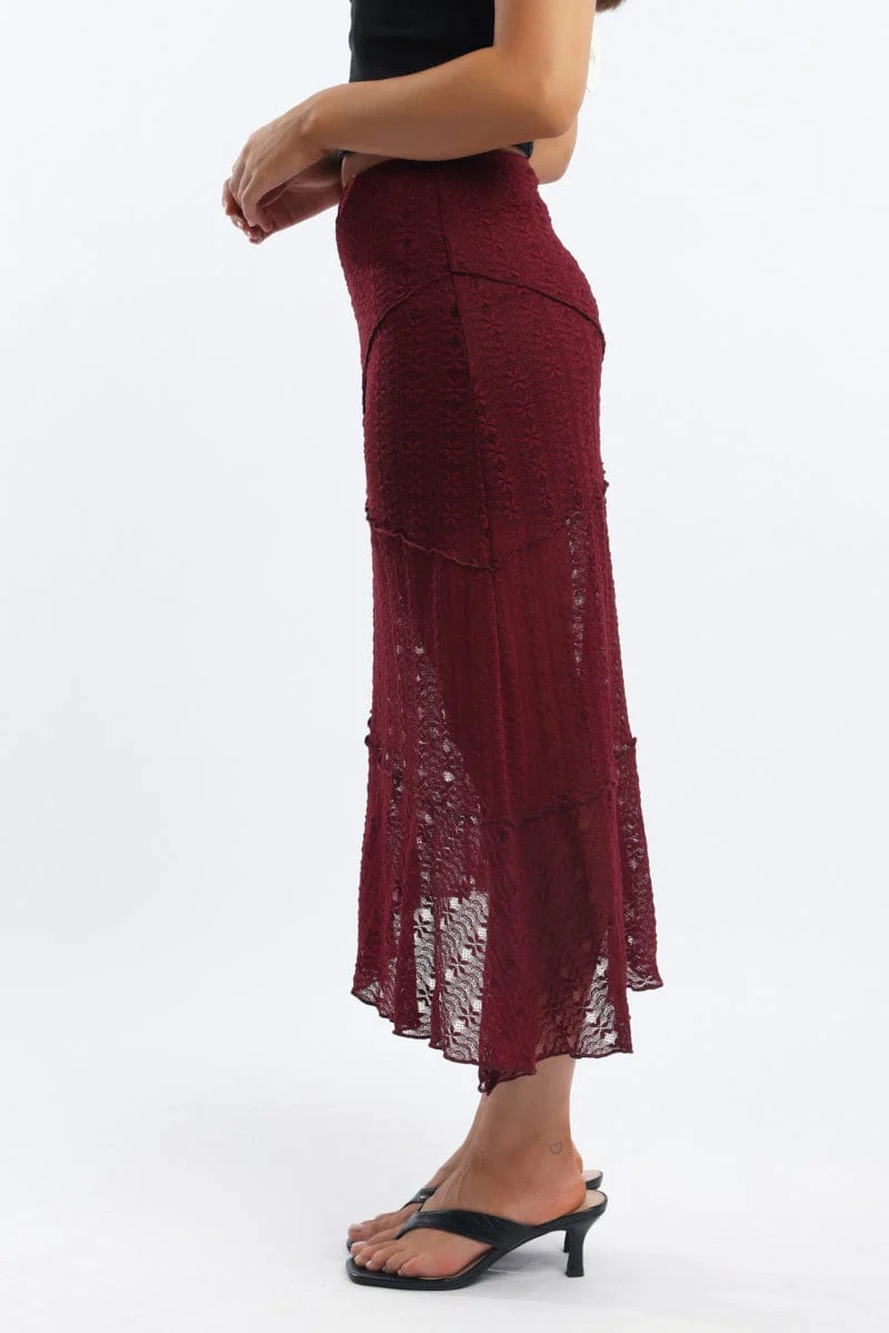 Red Lace Midi Skirt - Image 3