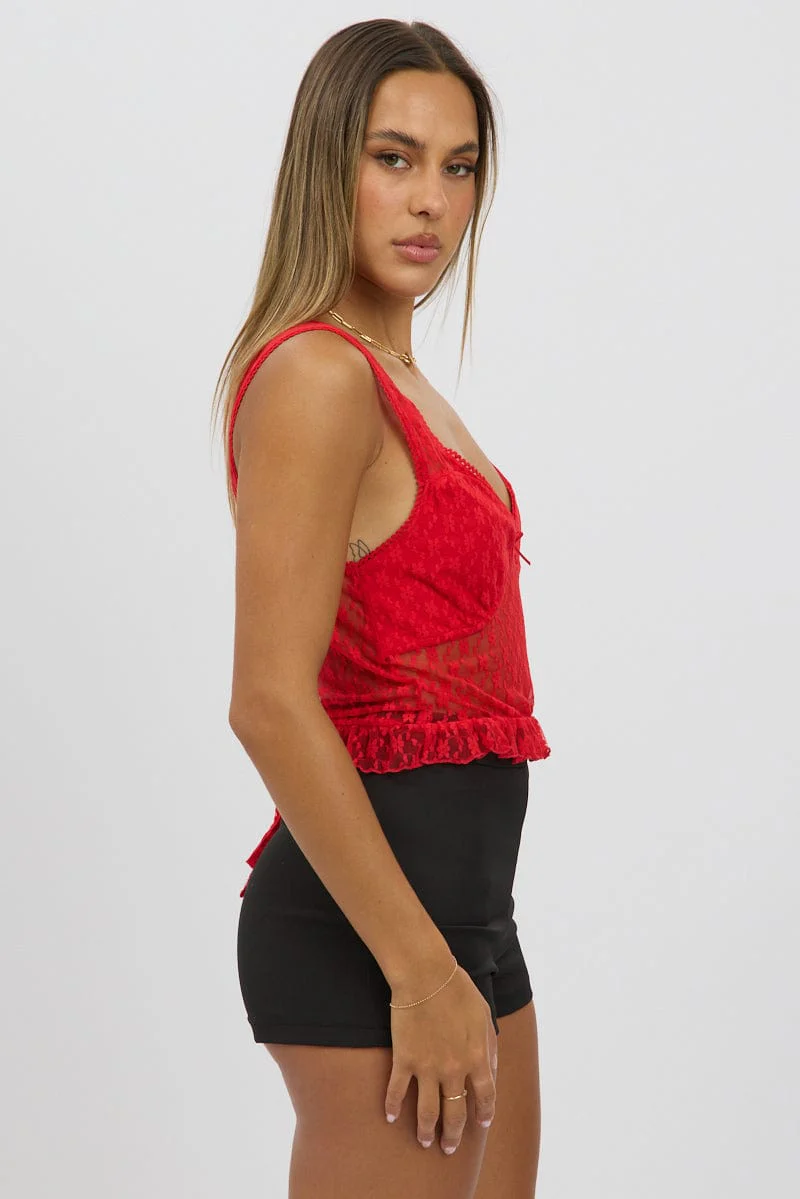 Red Lace Top Sleeveless - Image 4