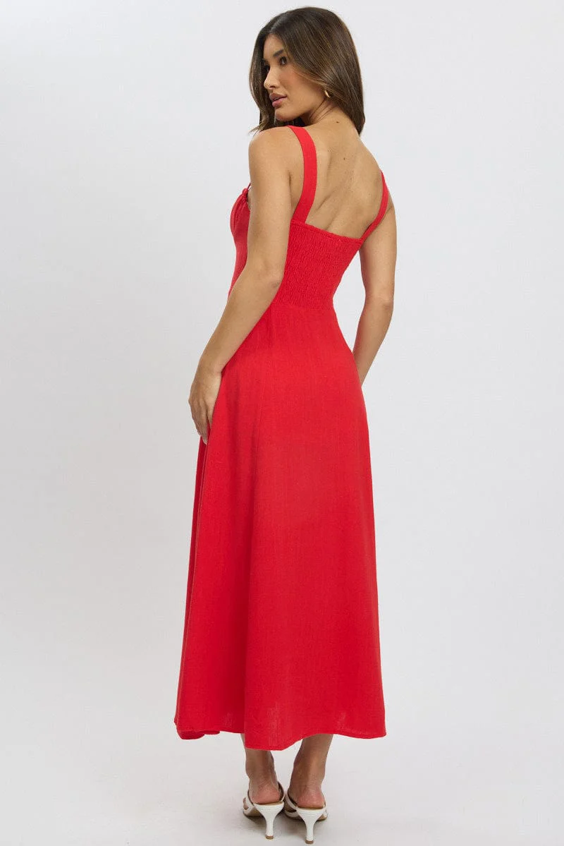 Red Maxi Dress Corset Detailed - Image 5
