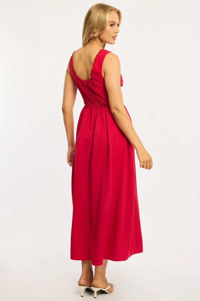Red Midi Dress Gathering Bust - Image 4