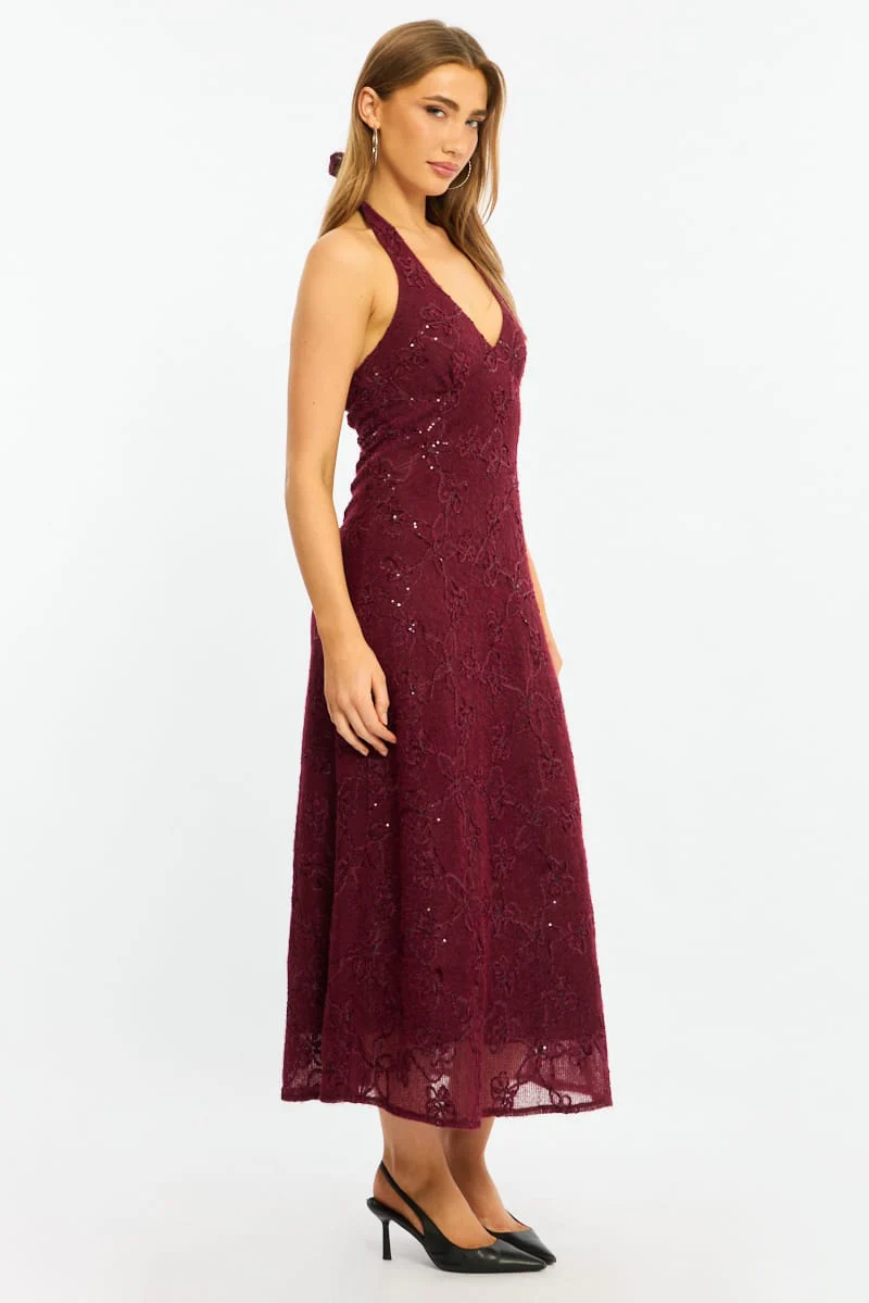 Red Midi Dress Halter Neck - Image 3