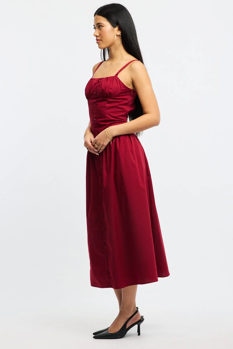 Red Midi Dress Sleeveless Poplin - Image 5