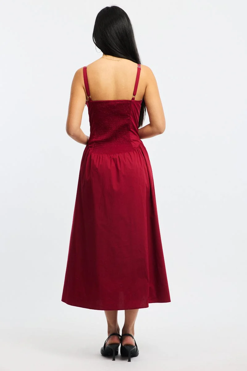 Red Midi Dress Sleeveless Poplin - Image 6