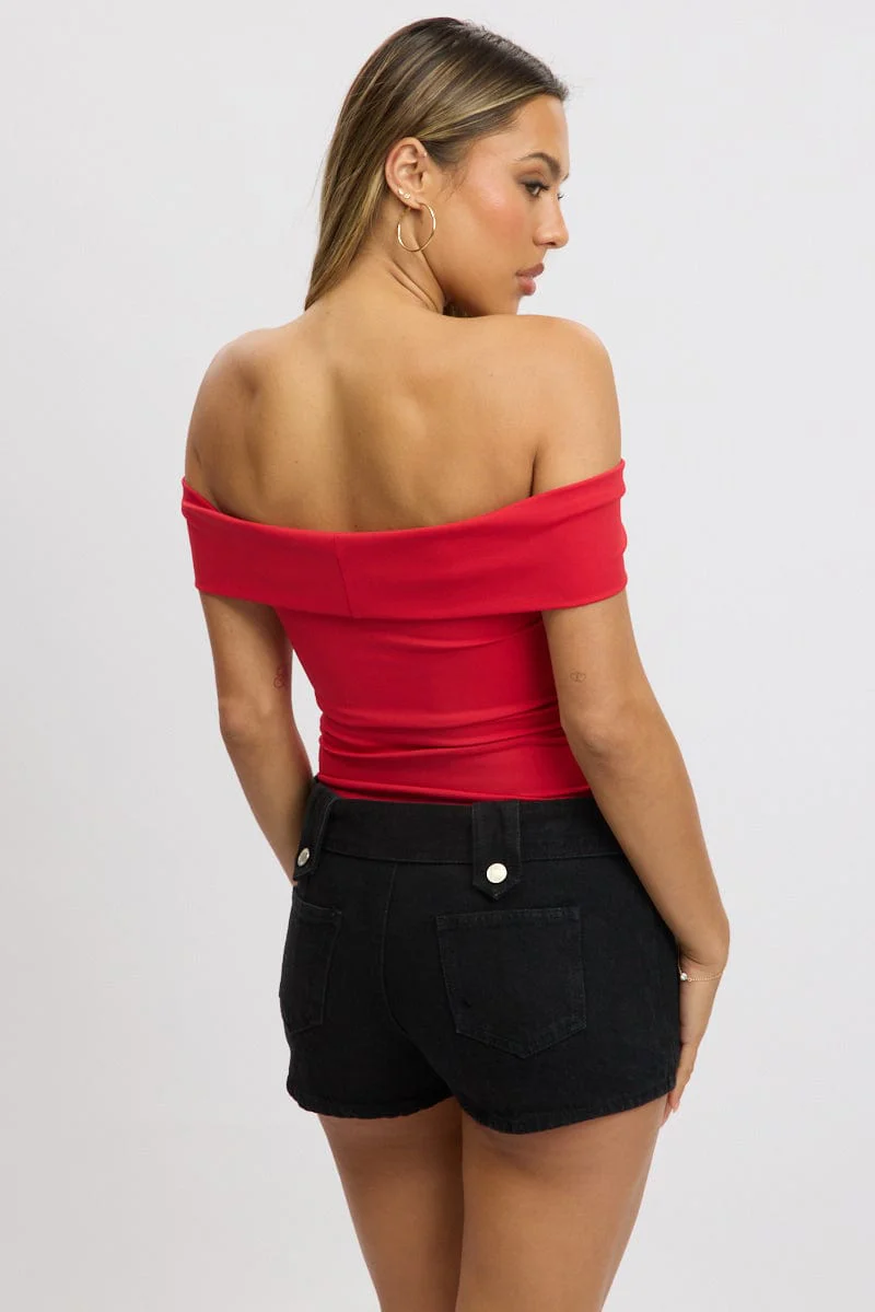Red Off Shoulder Bodysuit - Image 5