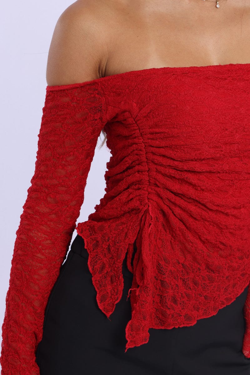 Red Off Shoulder Top Lace - Image 5