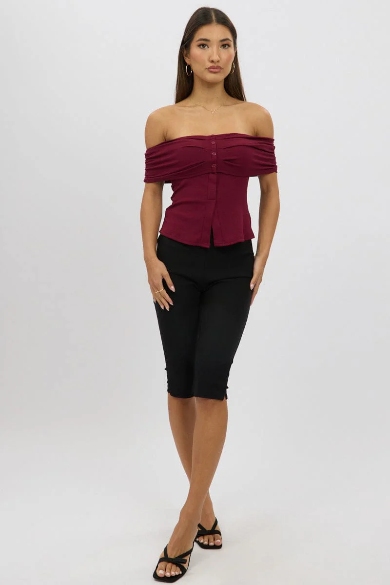 Red Off Shoulder Top Rib - Image 2