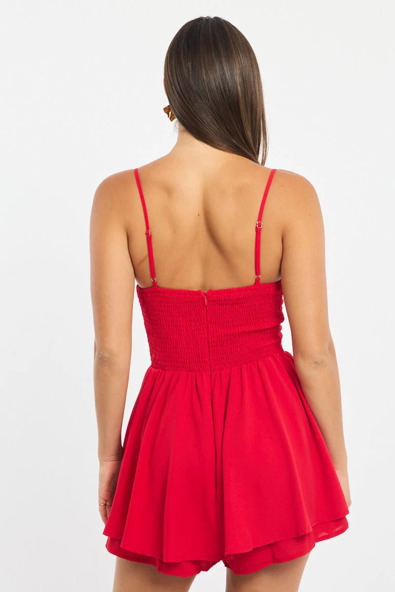 Red Playsuit Cowlneck Strappy - Image 4