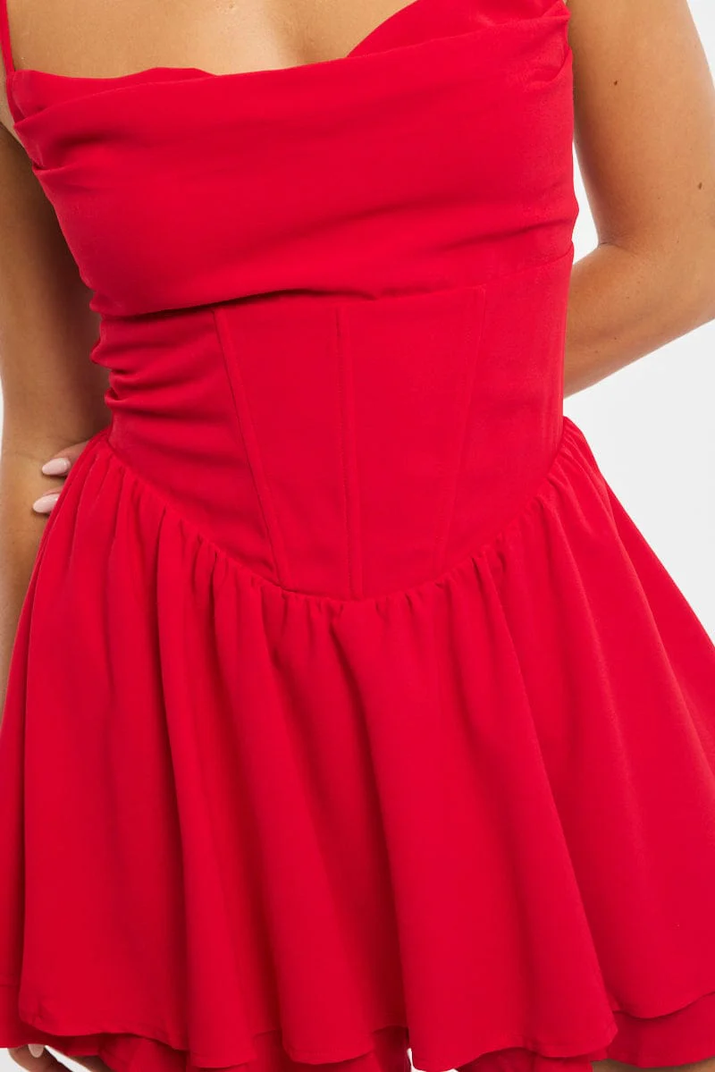 Red Playsuit Cowlneck Strappy - Image 5