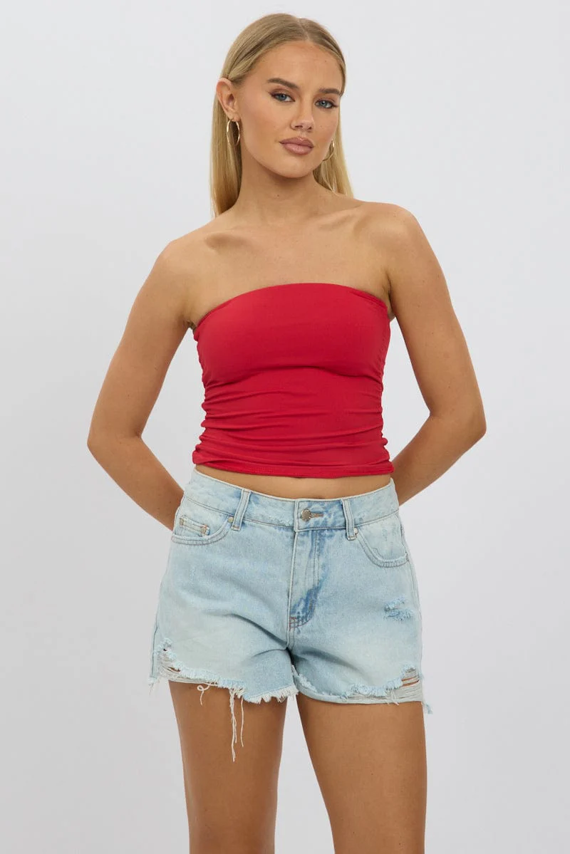 Red Ruched Bandeau Supersoft - Image 3
