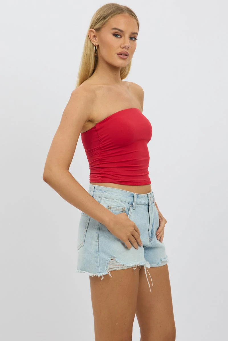 Red Ruched Bandeau Supersoft - Image 4
