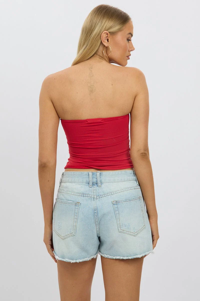 Red Ruched Bandeau Supersoft - Image 5