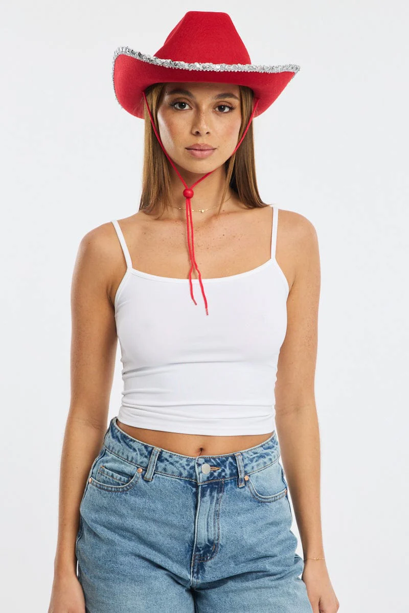 Red Sequin Detail Festival Cowboy Hat - Image 2