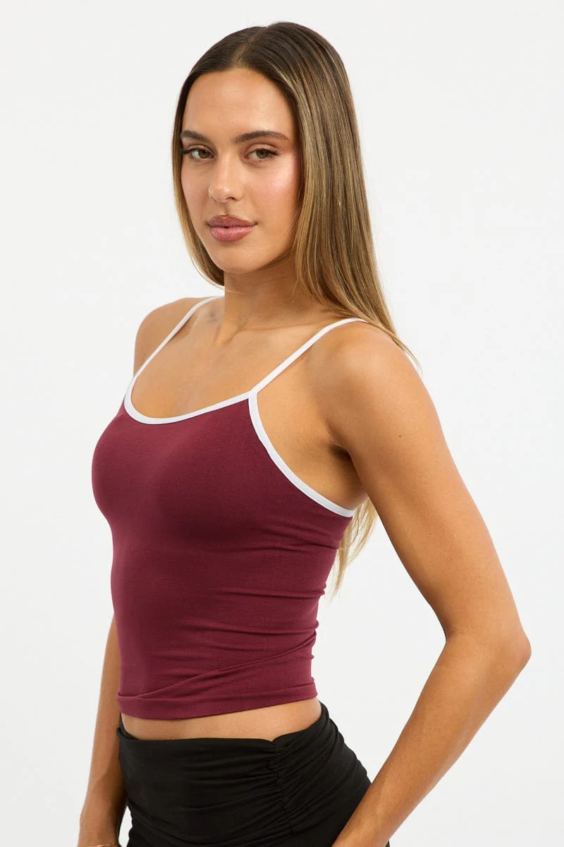 Red Singlet Top Contrast Binding Seamless - Image 3