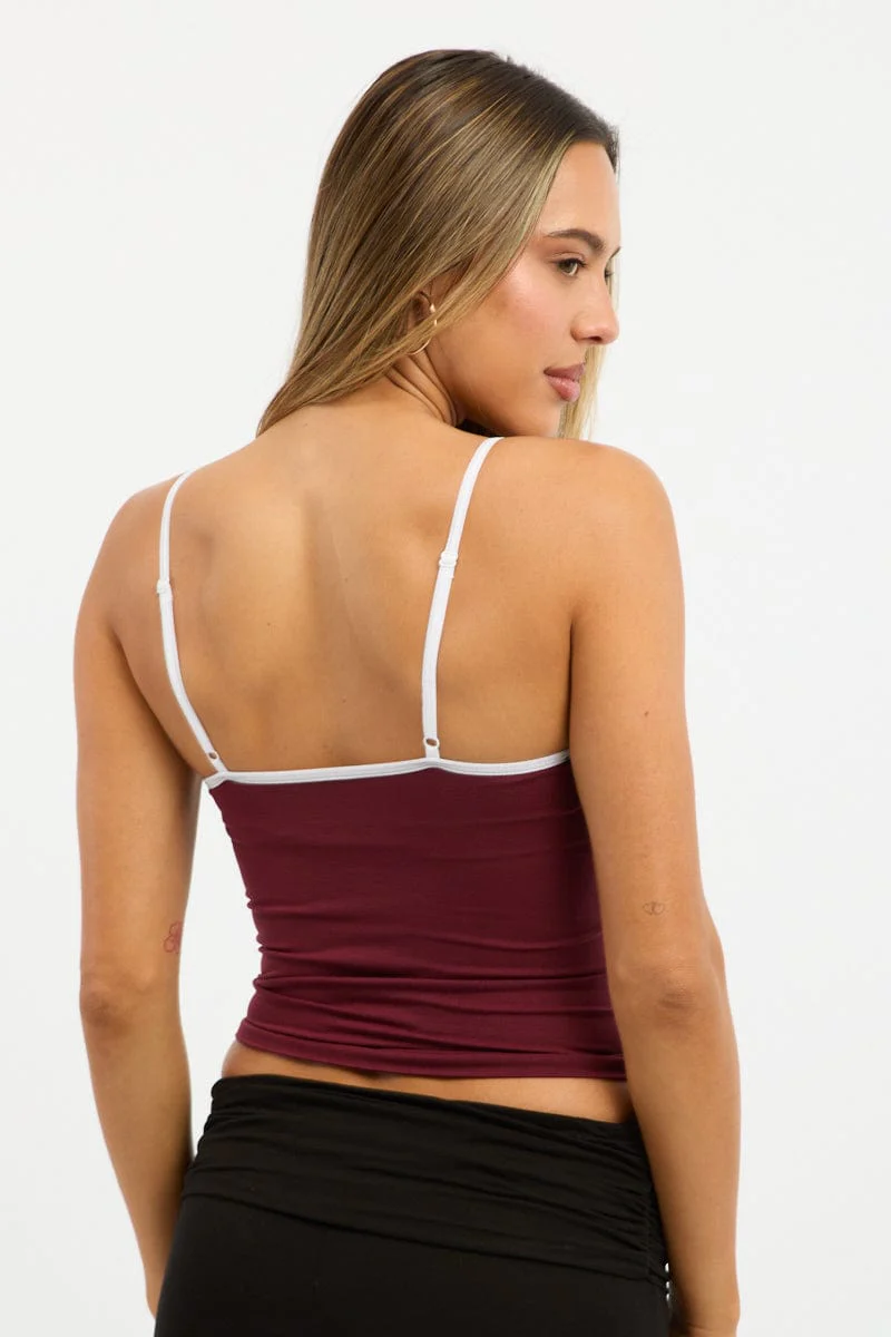 Red Singlet Top Contrast Binding Seamless - Image 4