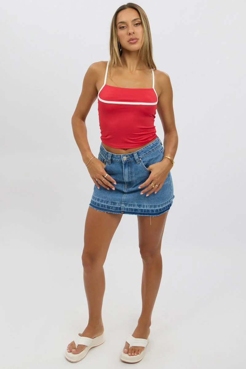 Red Singlet Top Contrast Piping - Image 2